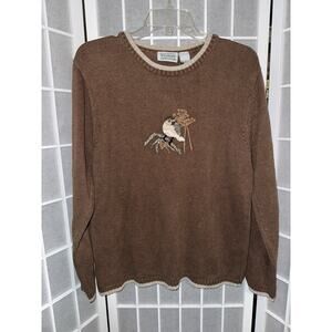 National Wildlife Federation Women's Vintage Brown Bird Sweater Sz Large Cotton